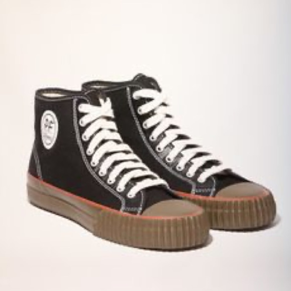 RARE P.F. Flyers Black Canvas High Top Brown Rigid Wedge Men’s 9.5 Women’s 11